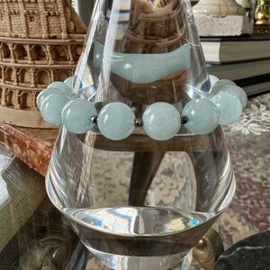 Beaded Aqua Bracelet With Silver Spacers        7 1/4”